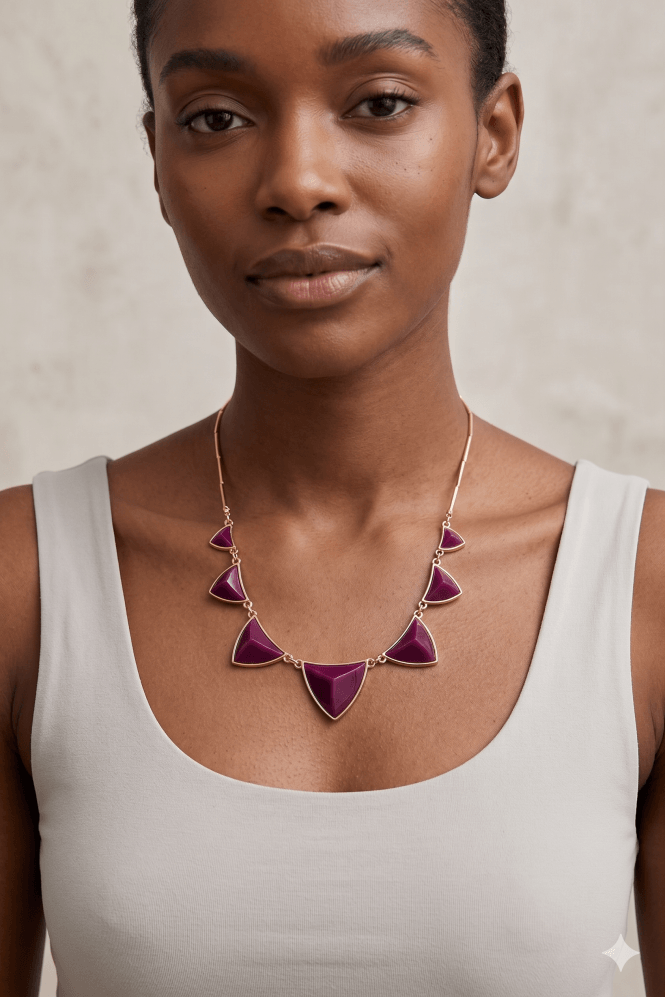 Majique London Luxe Dark Pink Resin Shield Necklace