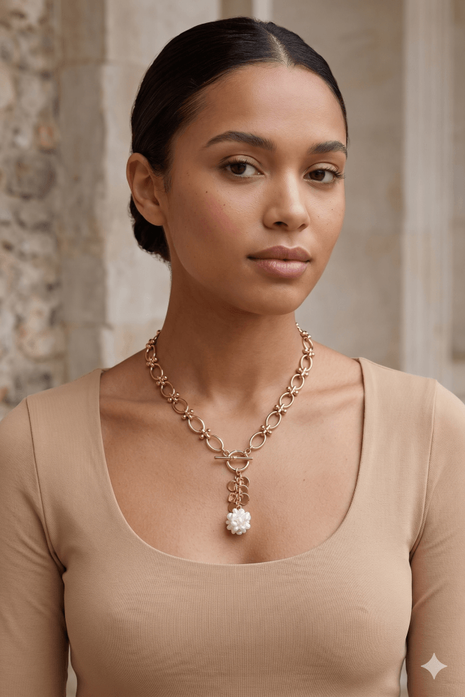 Majique London Luxe Dual Link Chain Necklace With Freshwater Pearl Ball Accent