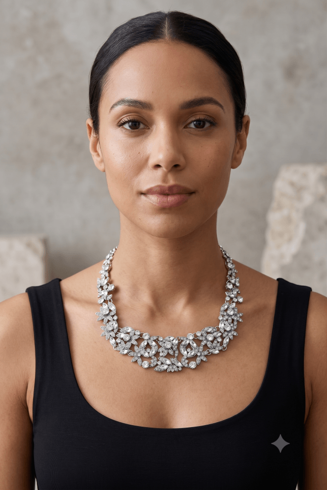 Majique London Luxe Floral Crystal Necklace