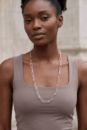 Luxe Fusion Radiance 2 Tone Hammered Paperclip Link Chain Necklace