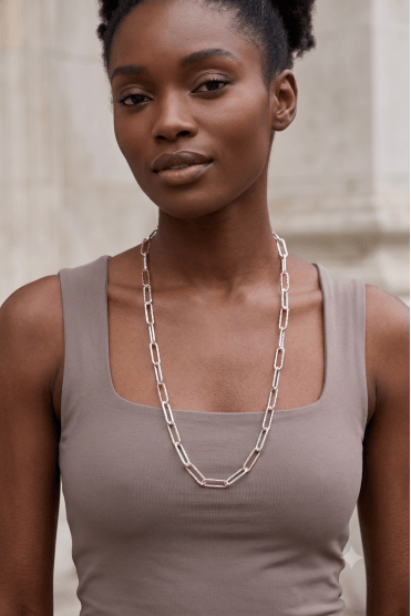 Luxe Fusion Radiance 2 Tone Hammered Paperclip Link Chain Necklace