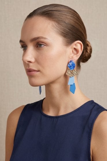 Luxe Geo Fusion Gold And Blue Geometric Drop Earring