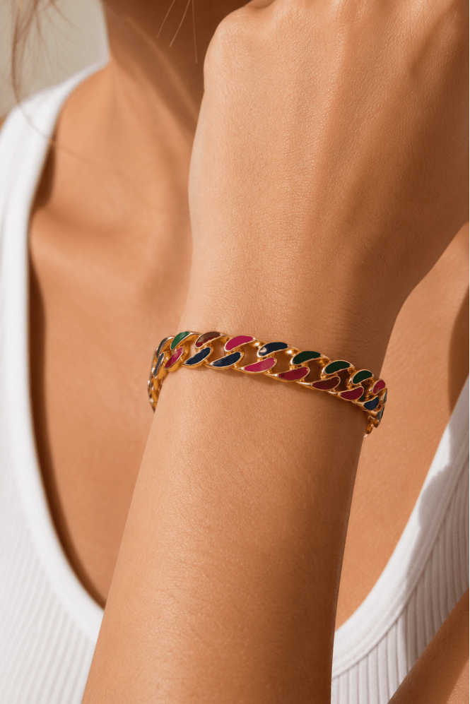 Majique London Luxe Gilded Spectrum Chain Bracelet with Vivid Enamel Accents
