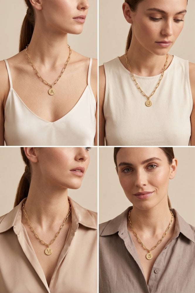 Majique London Luxe Identity Link 14K Gold Necklace Featuring Initial Disc