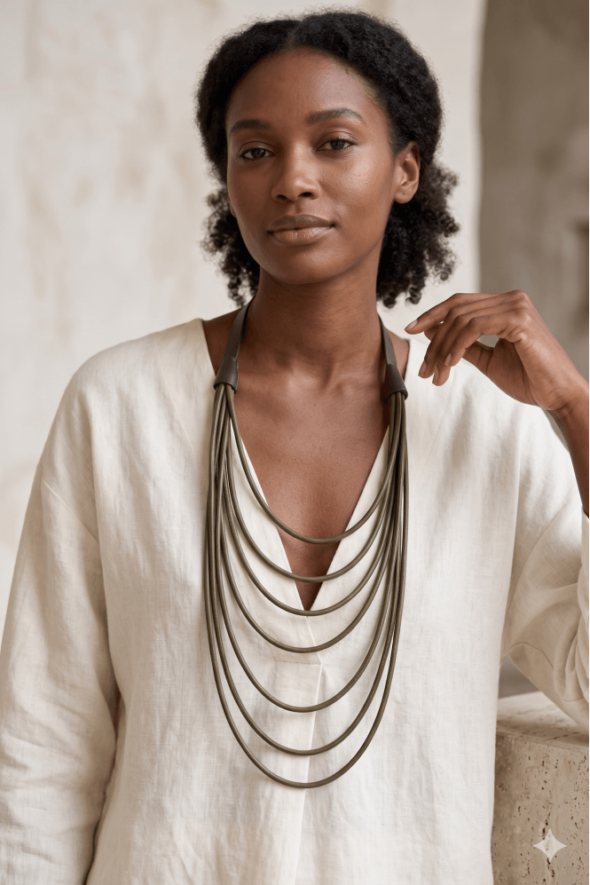 Majique London Luxe Khaki Green Long Necklace