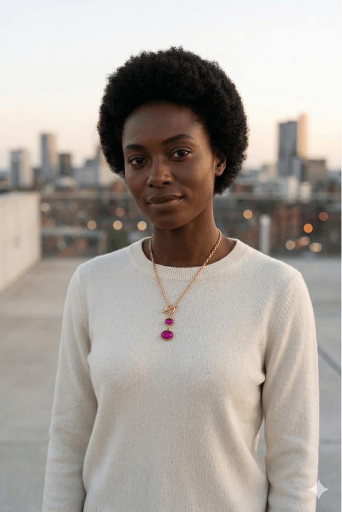 Majique London Luxe Oval Drop T-Bar Necklace