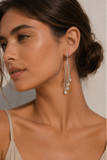 Luxe Radiant Fusion Cubic Zirconia Stud Earring With Glass Bead Drop
