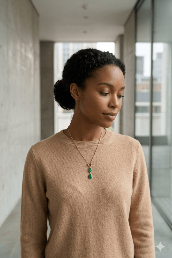 Majique London Luxe T-Bar Gold Necklace with Epoxy Teardrop
