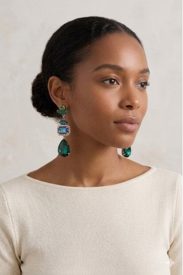 Luxe Verdant Radiance Fusion Gold Plated Earring With Green Glass Stone Drop