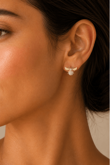 Luxe Winged Spark Bee Post Earring With Crystal Rhinestones