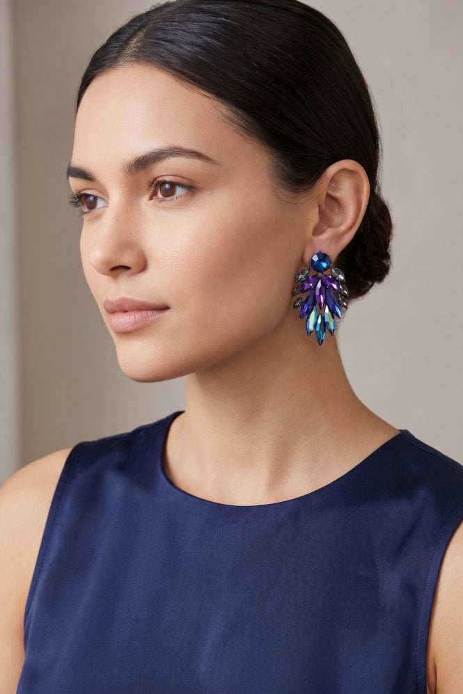Majique London Matte Black Multi Stone Post Earrings