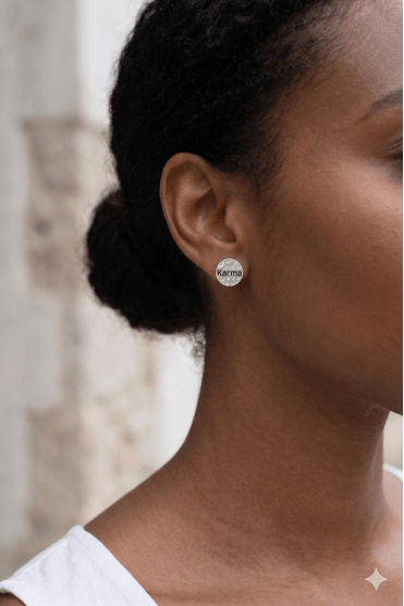 Matte Silver Karma Stud Earring