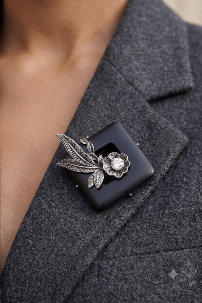 Majique London Midnight Bloom Crystal Brooch