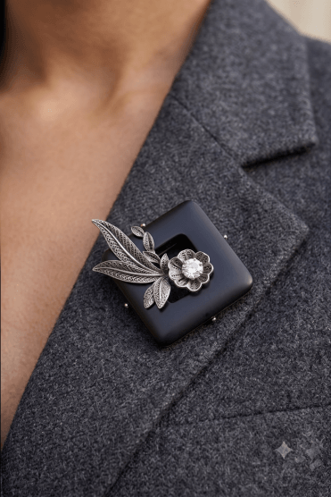 Midnight Bloom Crystal Brooch