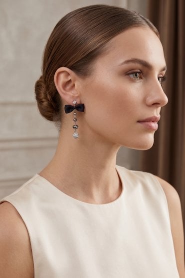 Midnight Crystal Ball Bow Earring