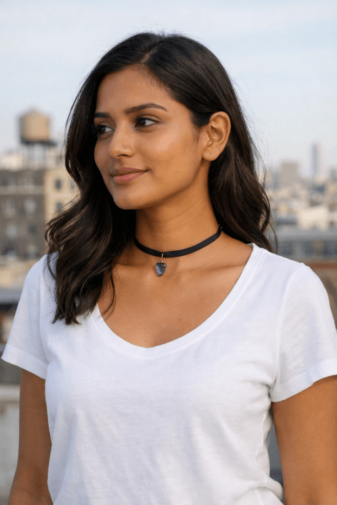 Majique London Midnight Crystal Leather Choker