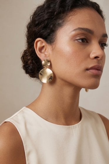 Modern Fusion Curved Disc Dangle Earring