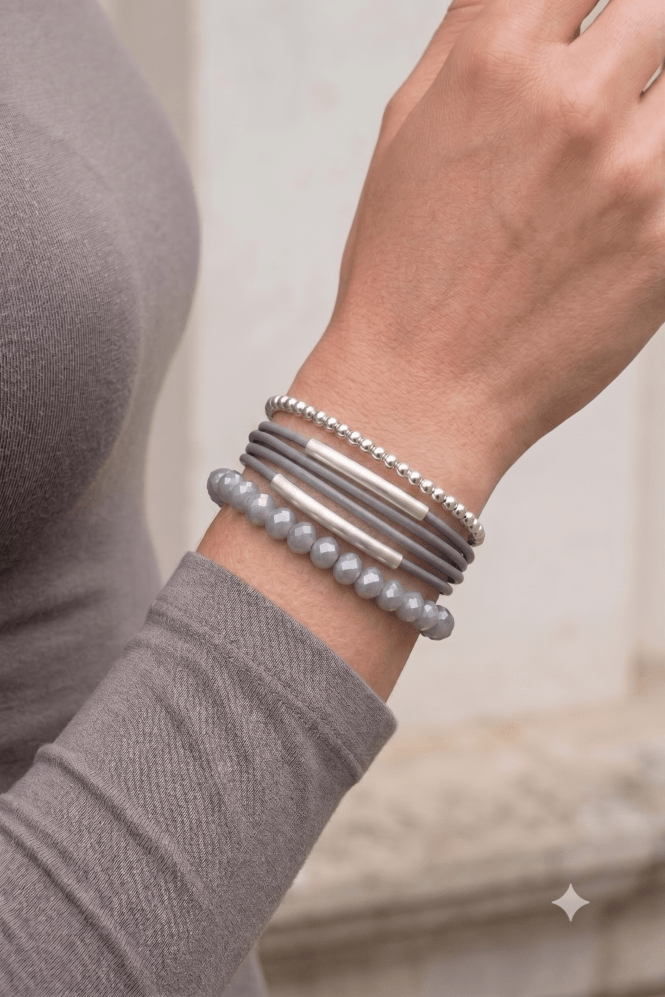 Majique London Modern Grey Cord Magnetic Bracelet with Beads & Bars