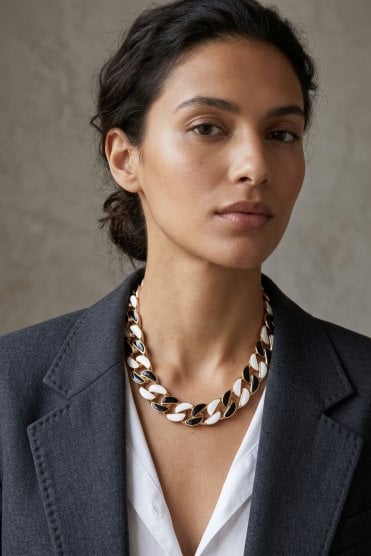 Monochrome Chic Enamel Link Necklace