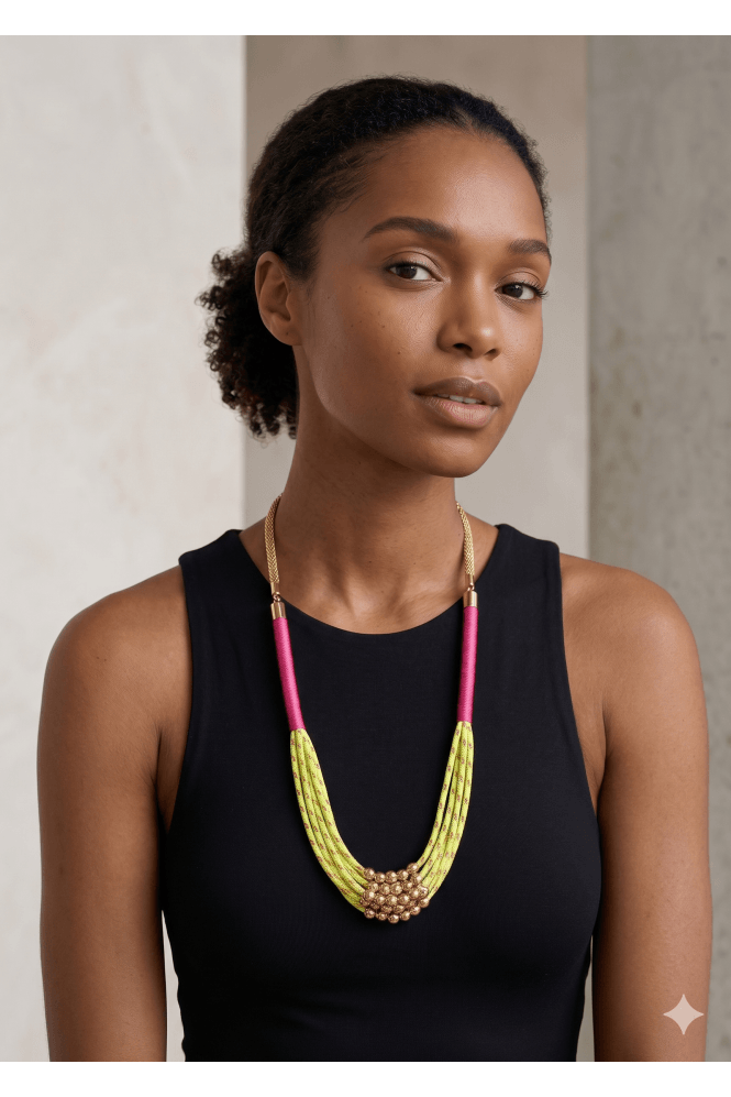 Majique London Neon Fusion 12K Gold Mesh Chain Necklace