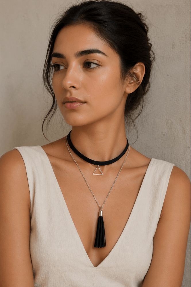Majique London Noir Suede Tassel Choker
