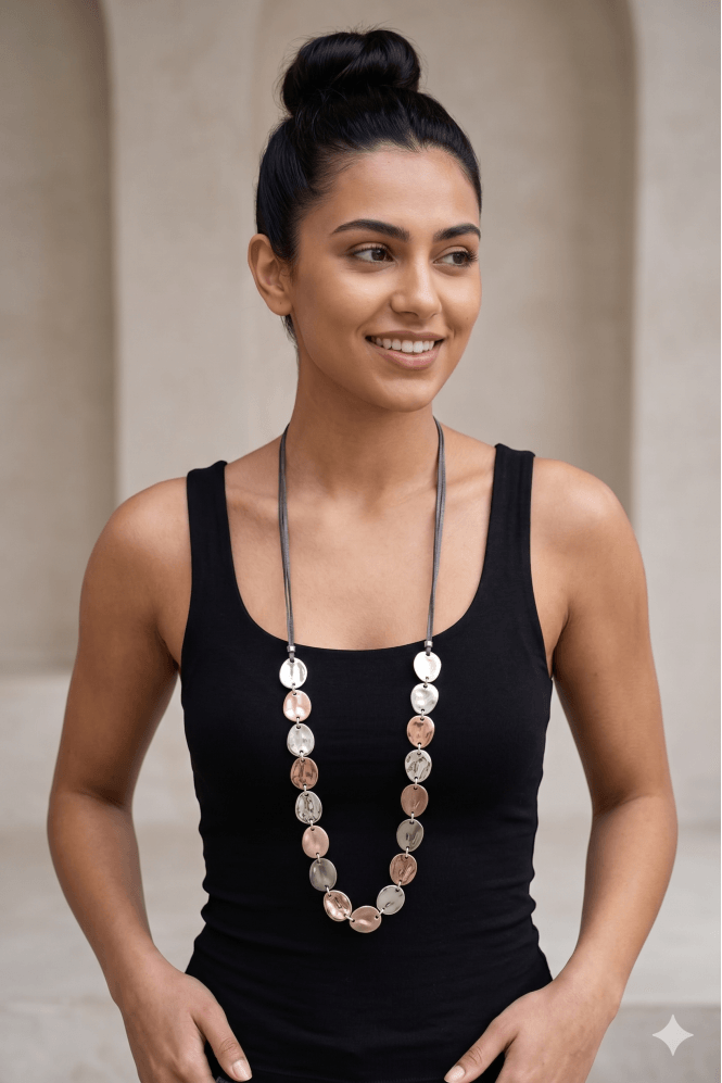 Majique London Nova Suede Duo Disc Necklace