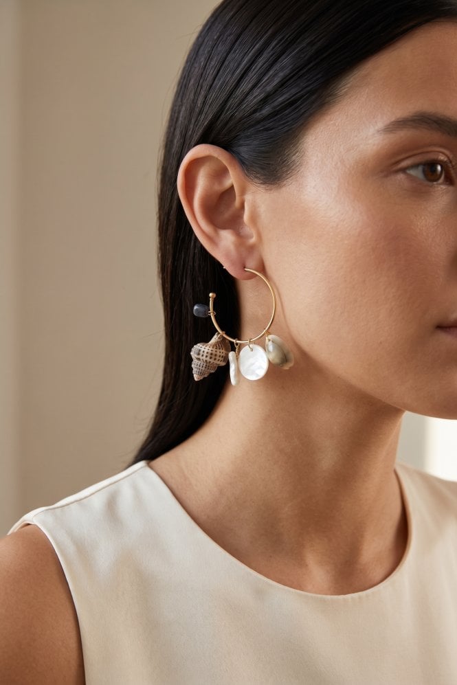 Majique London Ocean Chic MOP Hoop Earring With Shell Drop