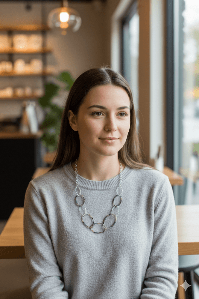 Majique London Oval Link Resin & Silver Statement Necklace
