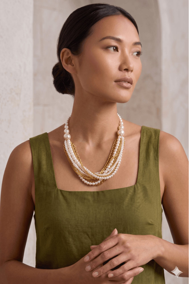 Majique London Pearl And Chain Fusion Multi Strand Necklace