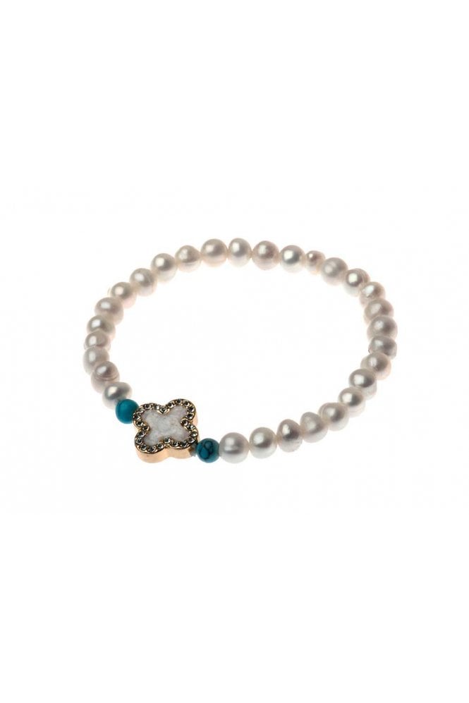 Majique London Pearl Charm Clover Bracelet