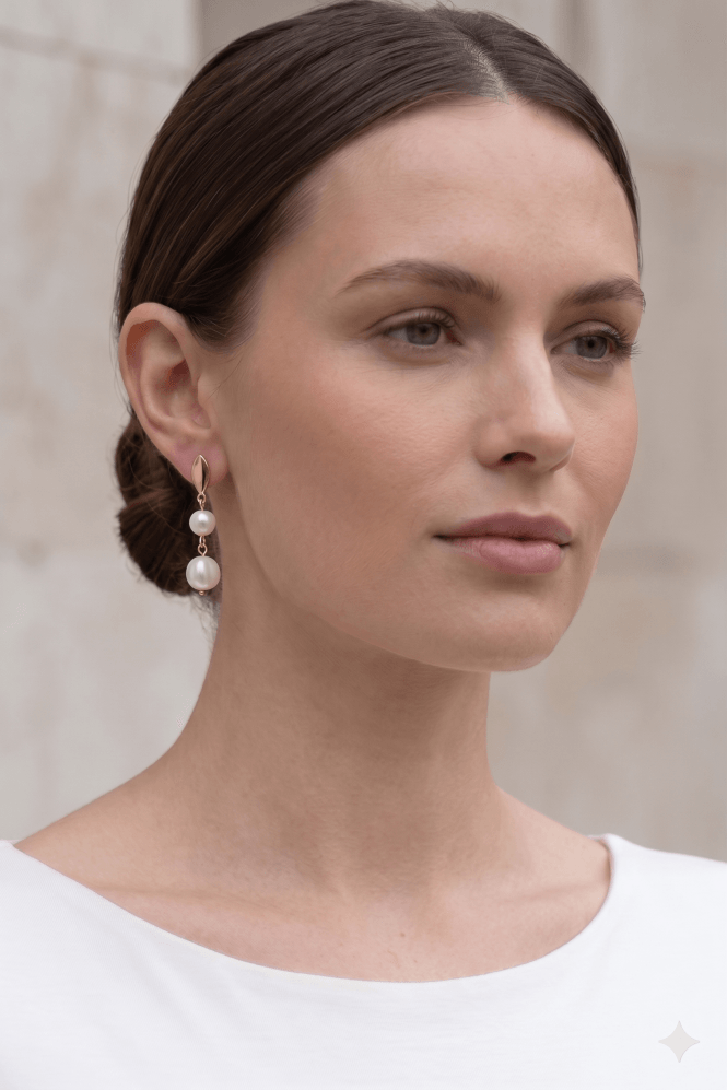 Majique London Pearl Droplet Post Earrings With Metal Navette Accent