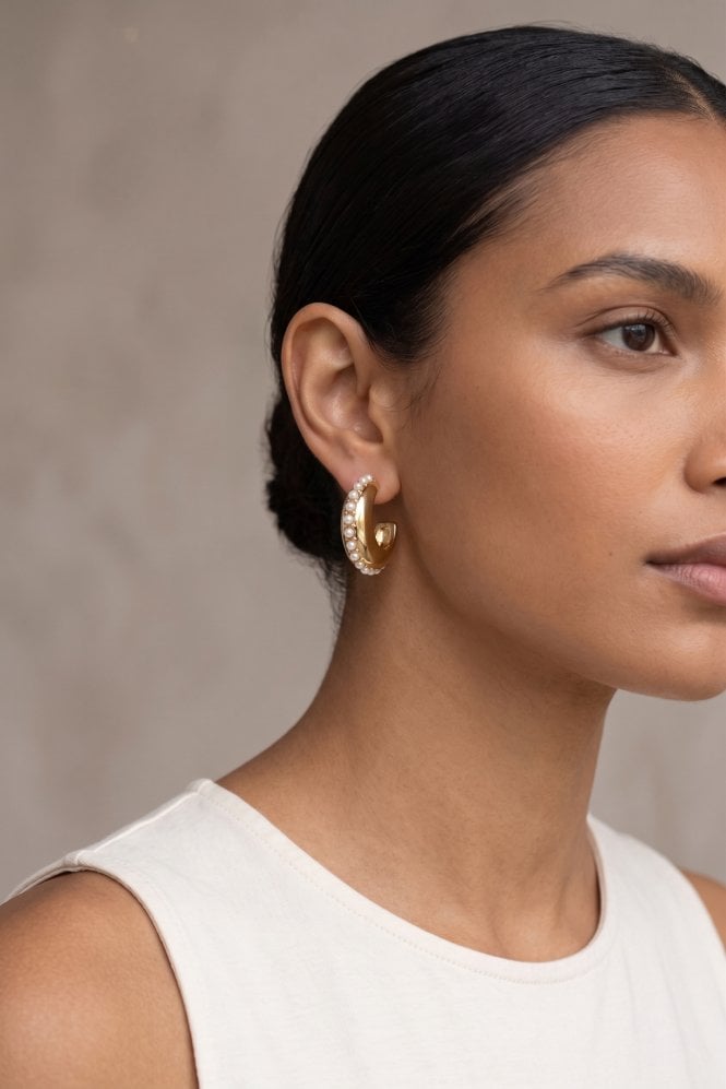 Majique London Pearl Elegance Fusion Gold Hoop Earring
