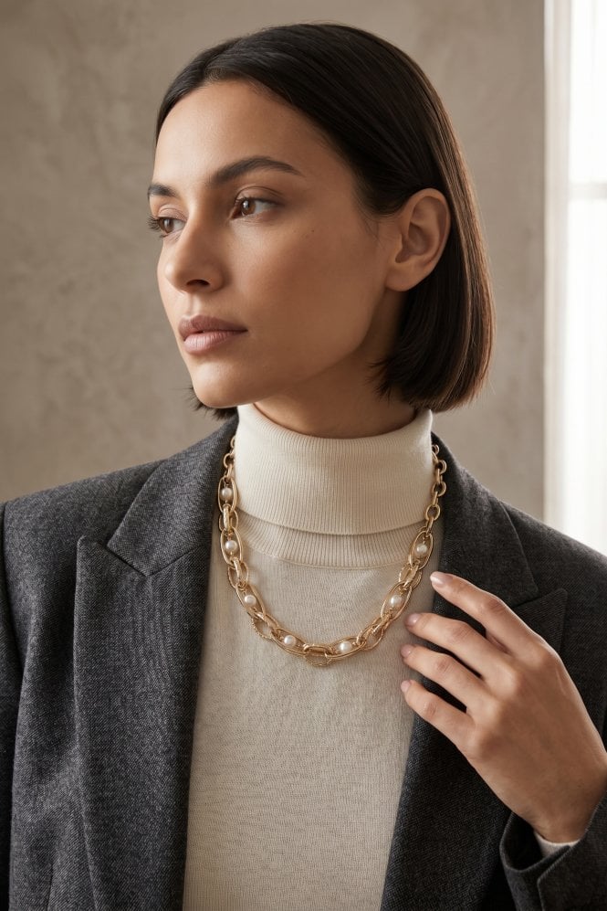 Majique London Pearl Fusion Multi Link Chain Necklace