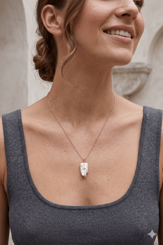 Majique London Radiant Elegance Square Pearl Drop Necklace with Crystal Accent