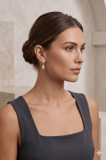 Radiant Fusion Cubic Zirconia Round Stud Earring With Teardrop