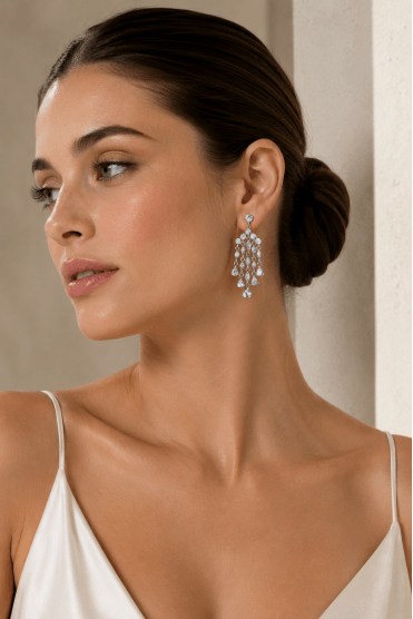 Radiant Glam Cubic Zirconia Round Stud Chandelier Earring