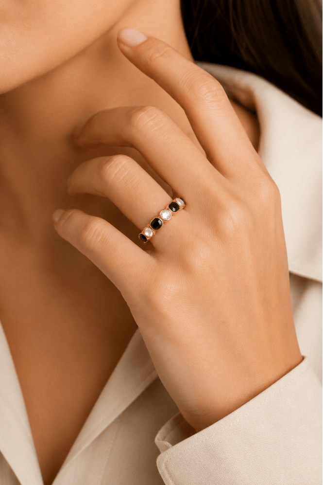 Majique London Radiant Rectangle Crystal Gold Ring