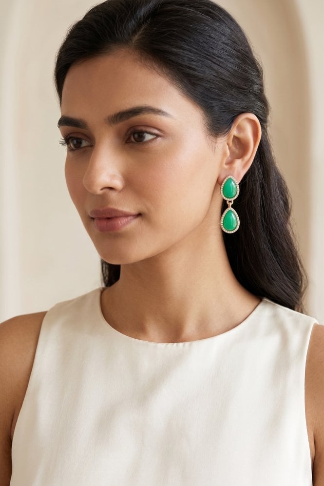 Majique London Radiant Teardrop Crystal Gold Studs