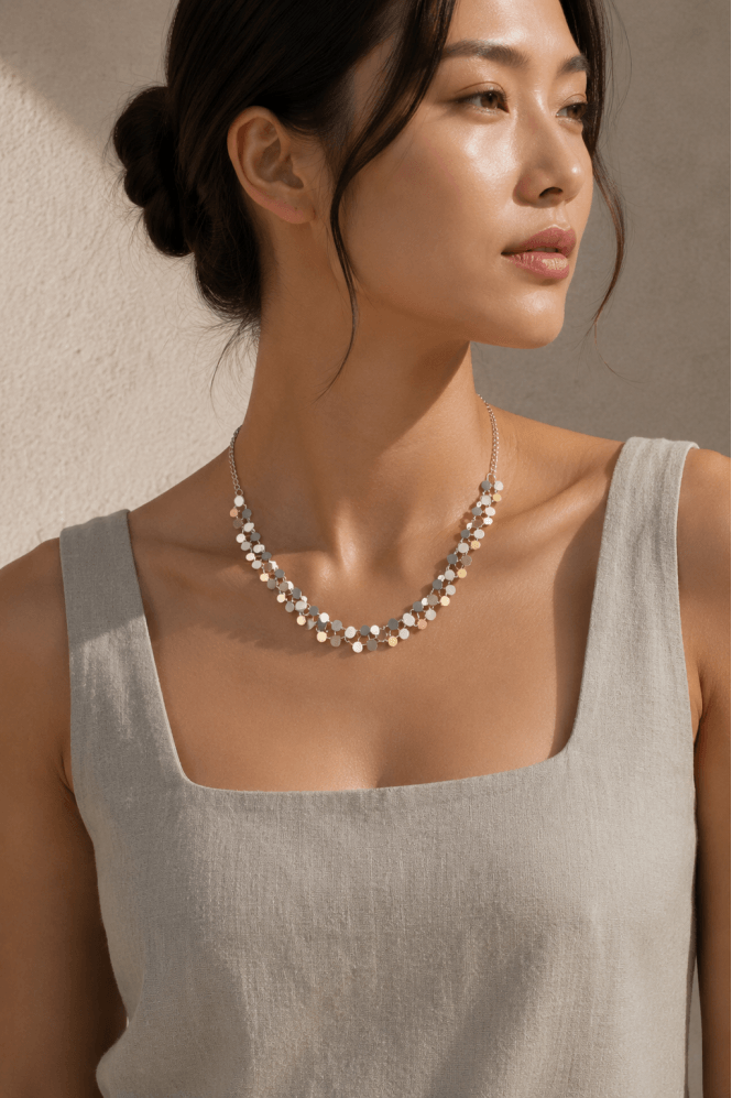 Majique London Radiant Tritone Disc Link Necklace