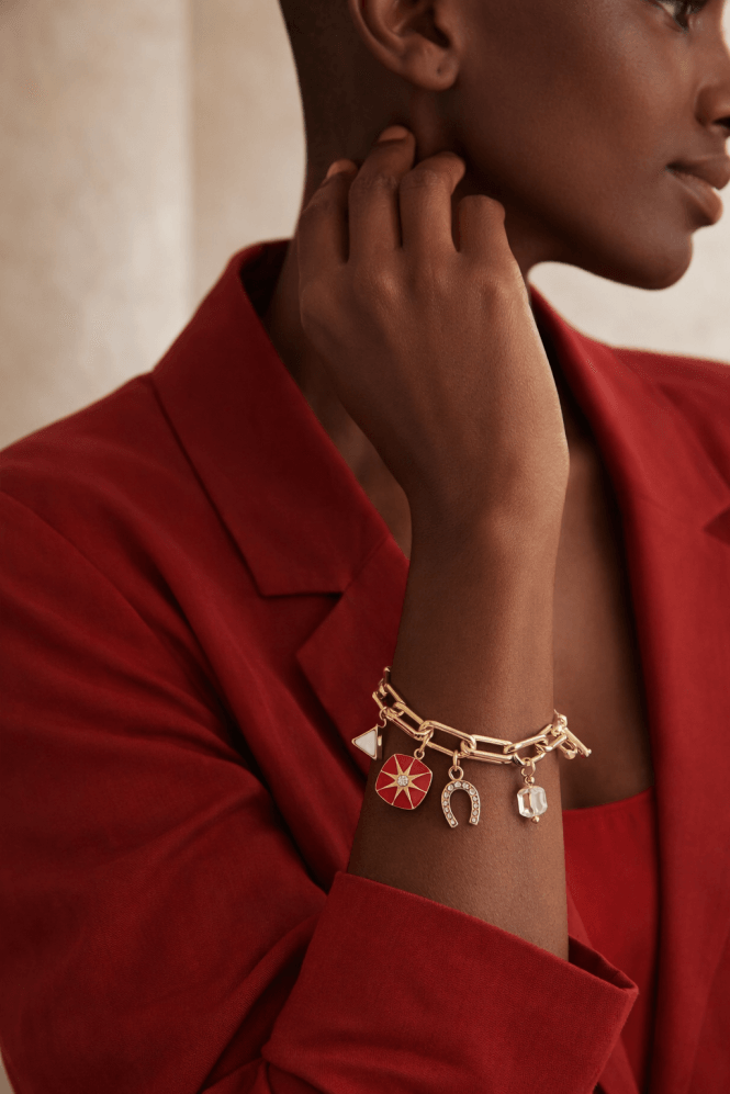 Majique London Red North Star T Bar Chain Bracelet With Multi Charms