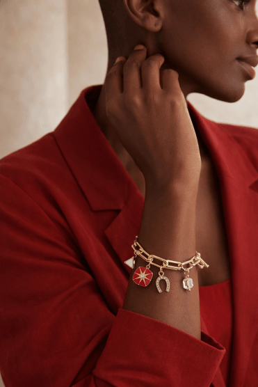 Red North Star T Bar Chain Bracelet With Multi Charms