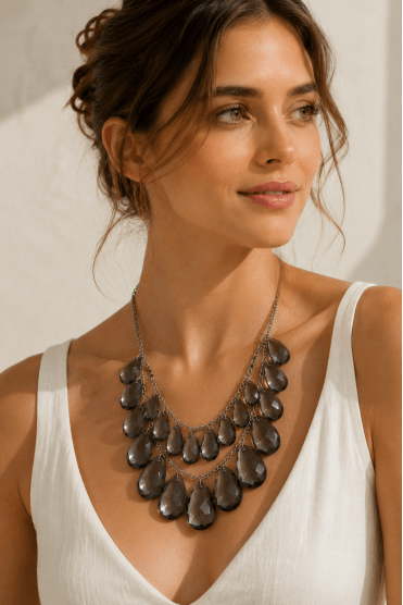 Rhodium Black Diamond Drop Necklace