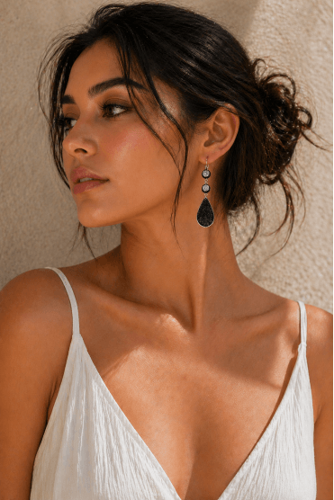 Rhodium & Black Sparkle Earrings
