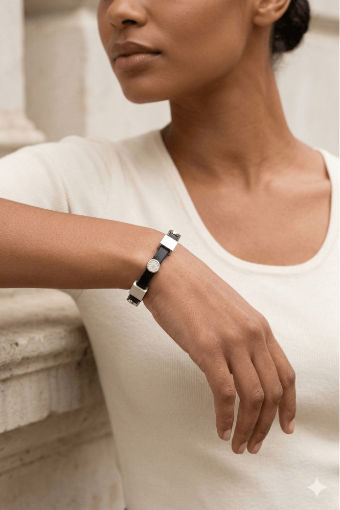 Majique London Rhodium & Crystal Luxe Leather Bracelet