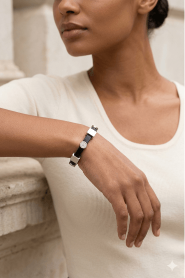Rhodium & Crystal Luxe Leather Bracelet