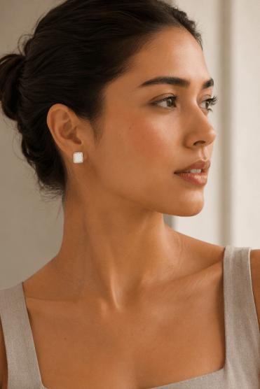 Rhodium Geo Square Stud Earring