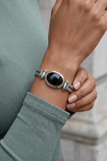 Rhodium Jet Oval Hinged Bangle
