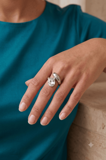 Rhodium Spiral Ring with Gemstone Accent