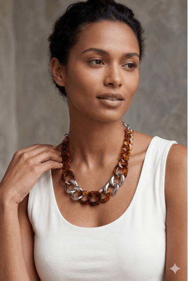 Rhodium Tortoise Shell Statement Necklace