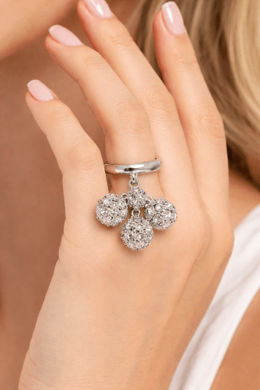 Rhodium Trio Crystal Drop Ring